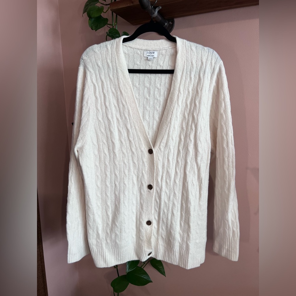 J. Crew Cream Cable Knit V-Neck Button Cardigan